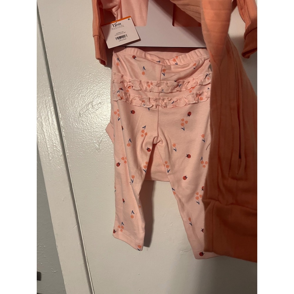 Carters Baby Girls 3-Piece Outfit Set 12M Pink Ladybug Bodysuit Pants Sleep Play - Picture 5 of 5